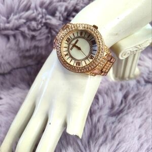 Steve Madden rose gold rhinestone roman numeral pearl face watch wristwatch